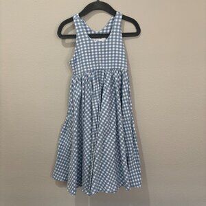 Remie Girl blue and white checked sleeveless dress, side pockets